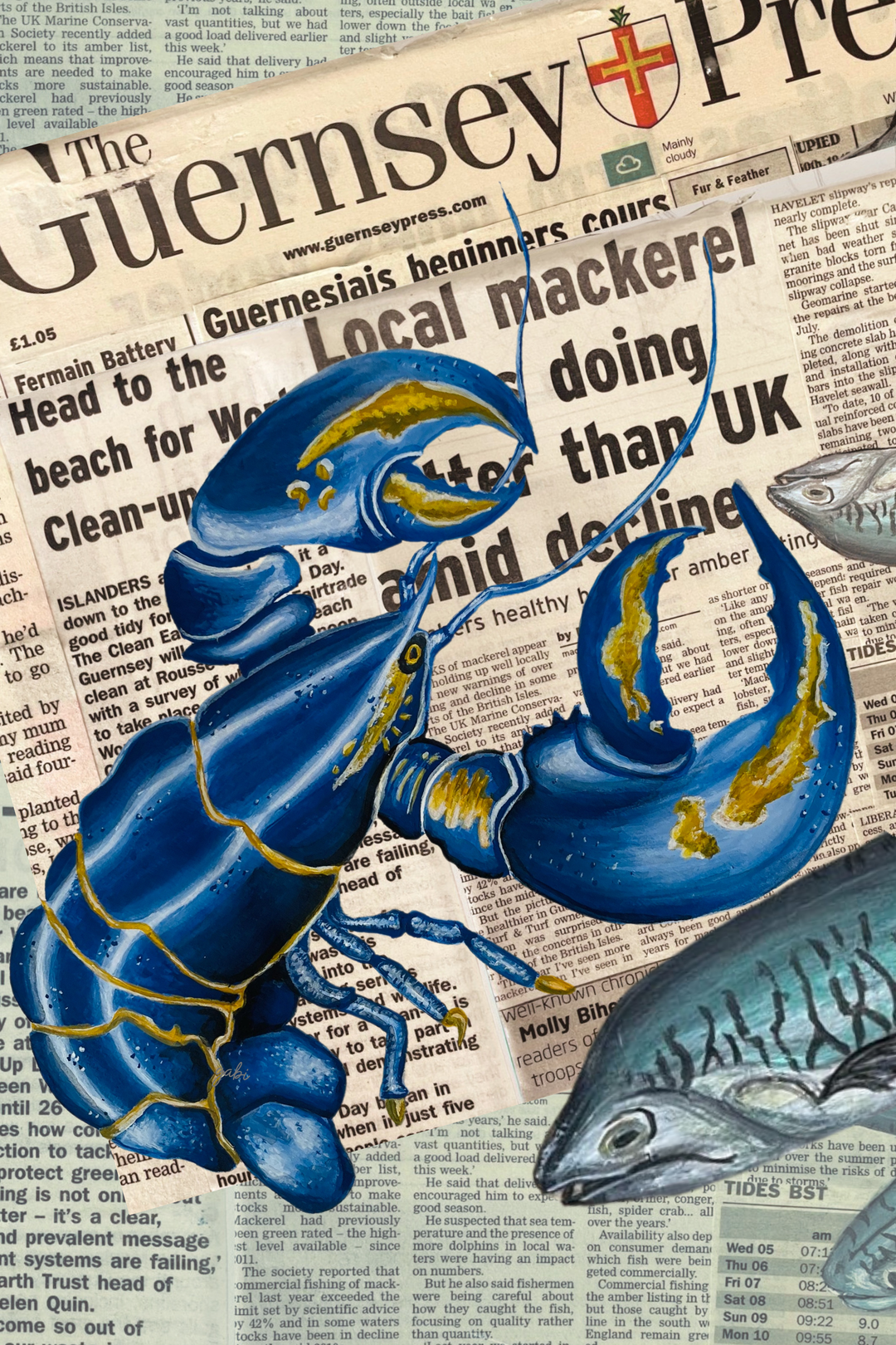 Lobster and Guernsey Press teatowel